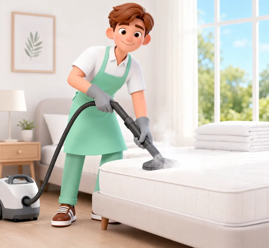 Zak nettoie un matelas à la vapeur