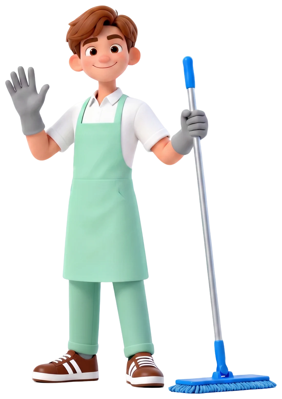 Zak, agent de nettoyage CleanZak, vous accueille avec son balai